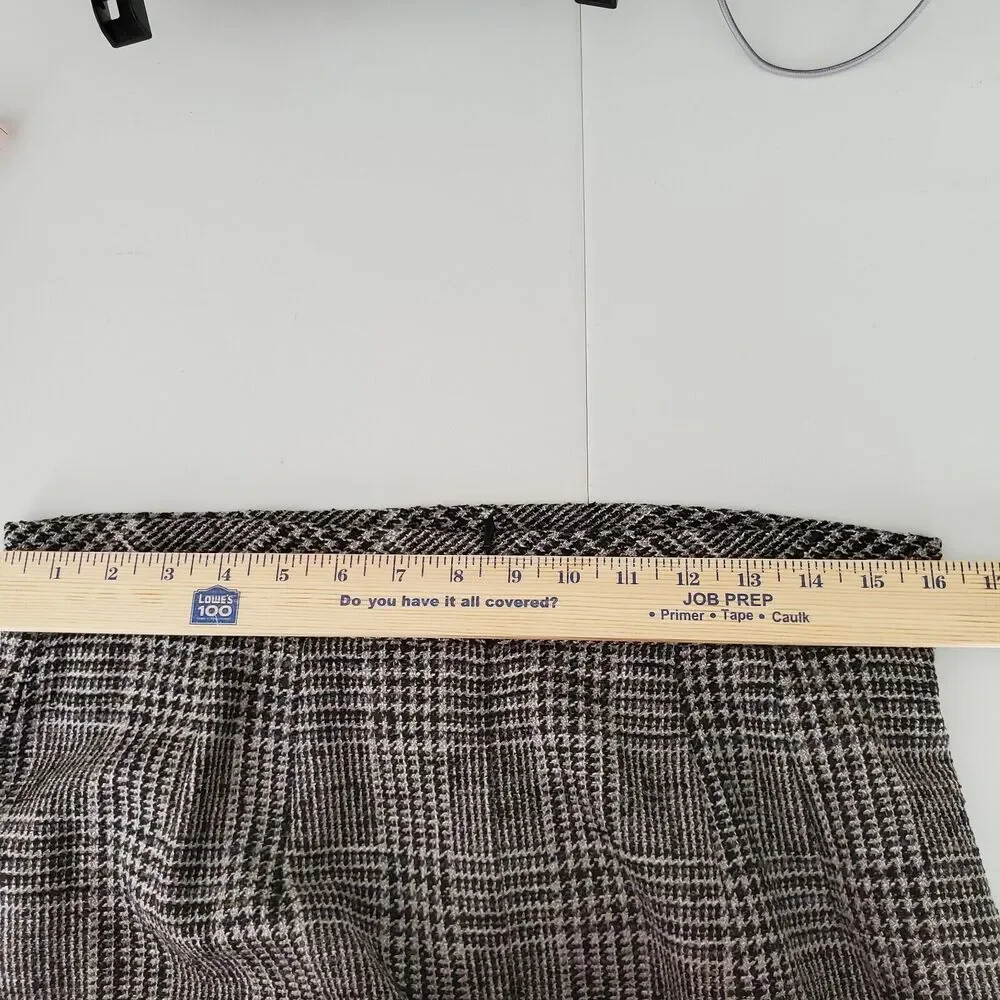 VTG 90s Gray Wool Tweed Houndstooth Pencil Skirt L 12 Retro Classic Old Money